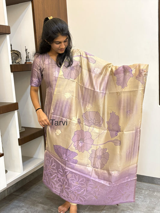 Lavendar Chanderi Silk Kurti with Jacquard Border, cotton lining and Dupatta.