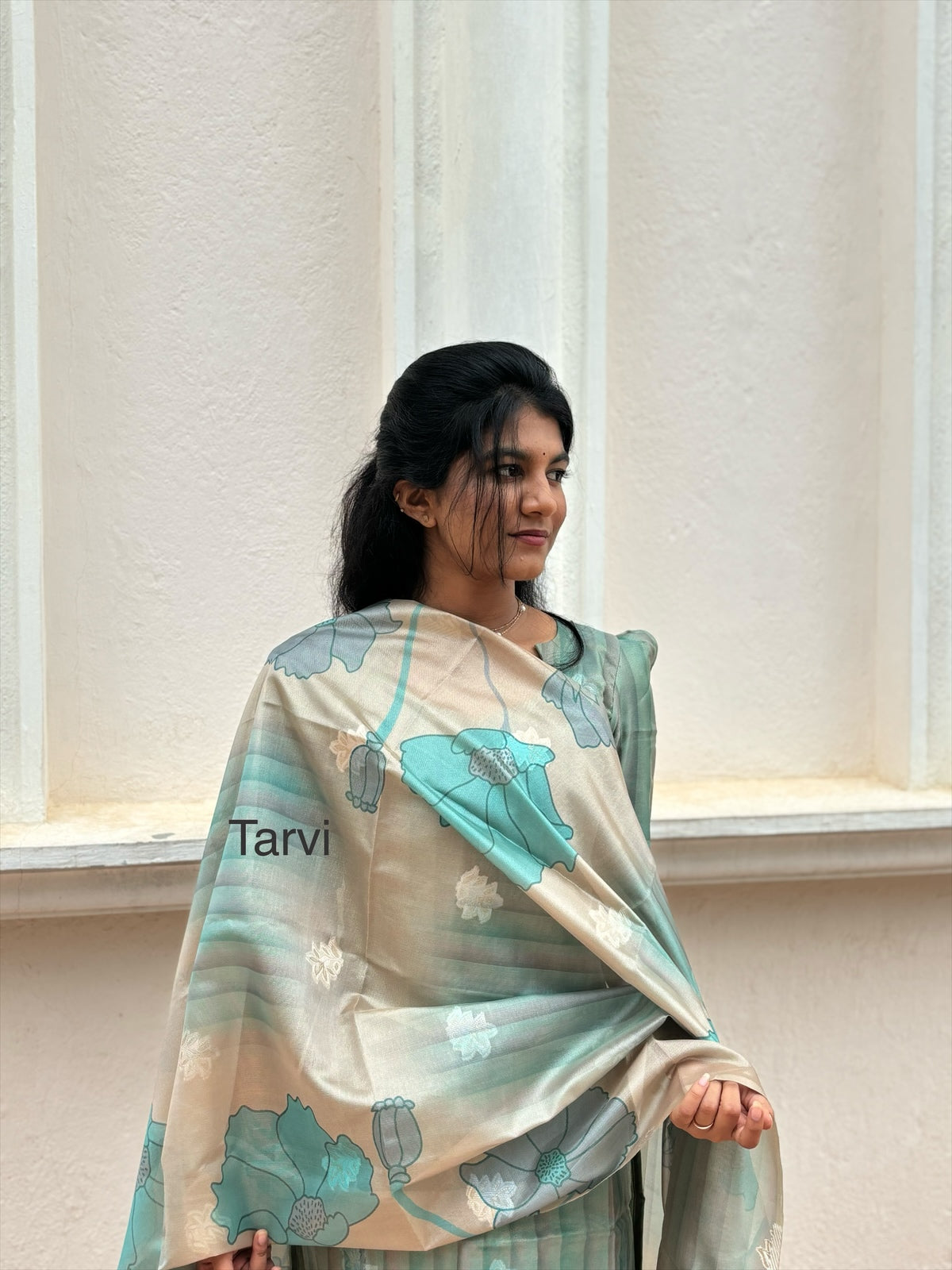 Mint Green Chanderi Silk Kurti with Jacquard Border, cotton lining and Dupatta