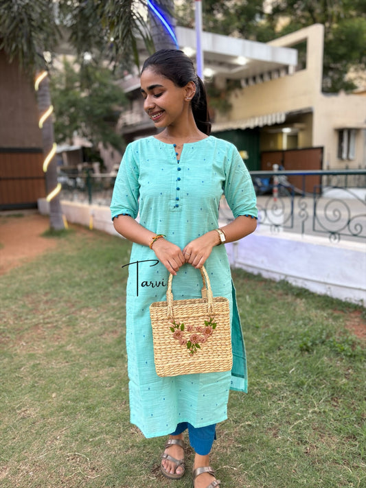 Aqua Pure Cotton Handloom Cord Set with Pocket & Cotton Lining