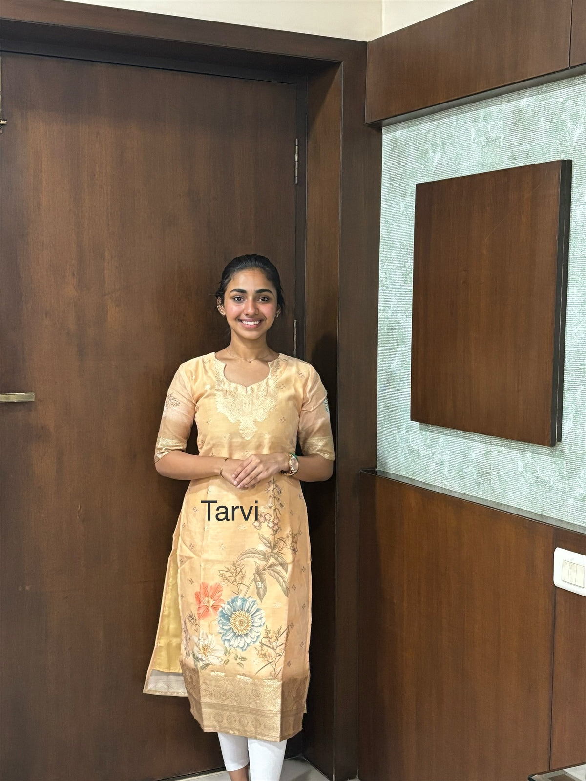 Ecru Chanderi Silk Kurti With Zari Border, Cotton Lining and Dupatta