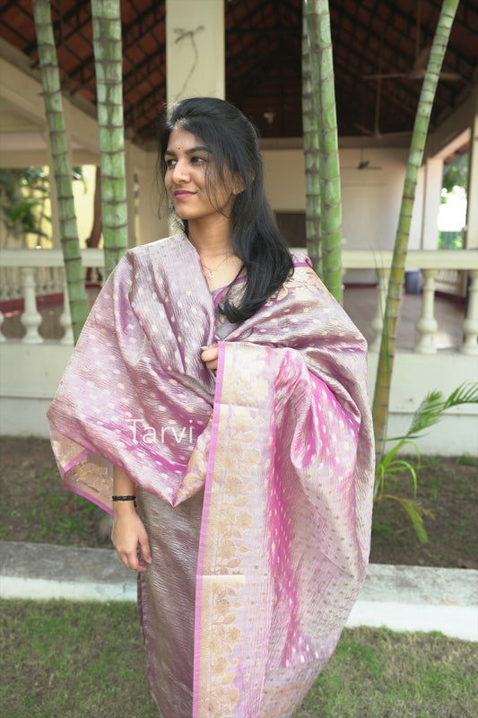 Ombre Purple Crush Tissue Tussar Kurti with Cotton Lining and butta Dupatta