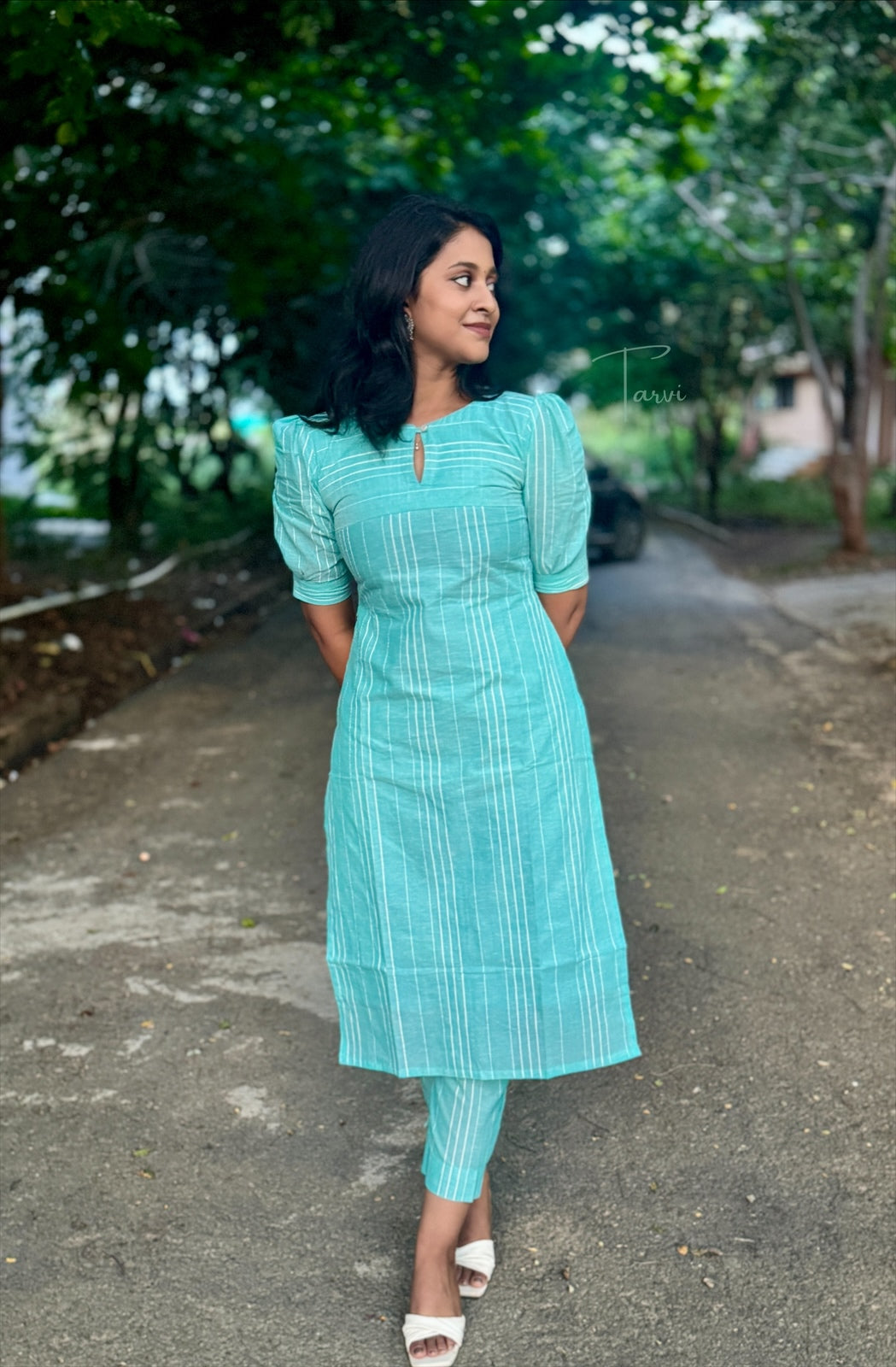 Mint Green Pure Cotton Handloom Cord Set with Pocket & Cotton Lining