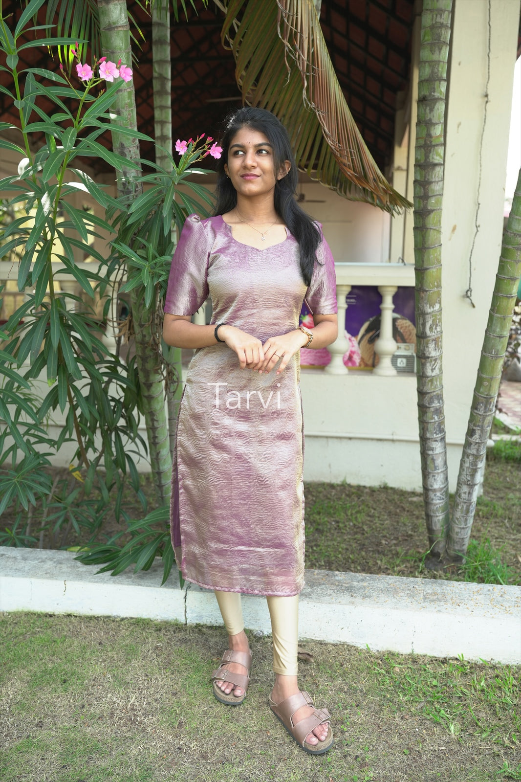 Ombre Purple Crush Tissue Tussar Kurti with Cotton Lining and butta Dupatta