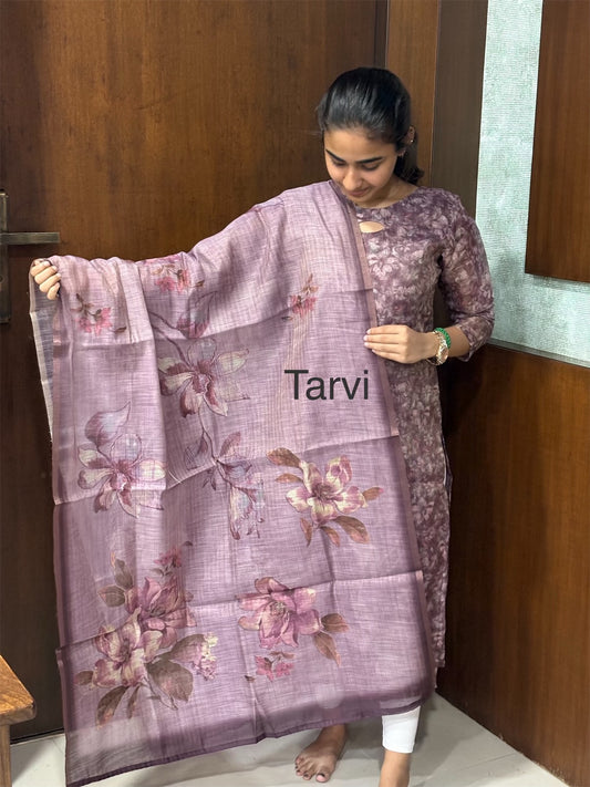Wine Red Chanderi Tissue Silk Kurti with Cotton Lining & Dupatta