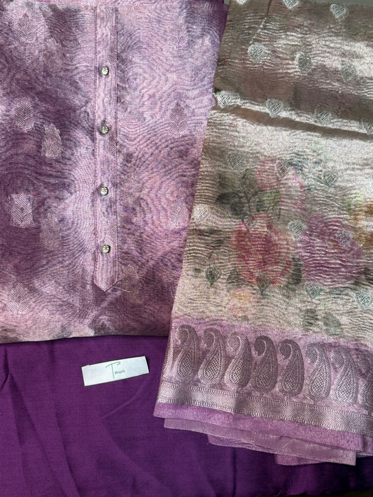 Lavender Tissue Silk 3 pc unstitched Kurti dress material set