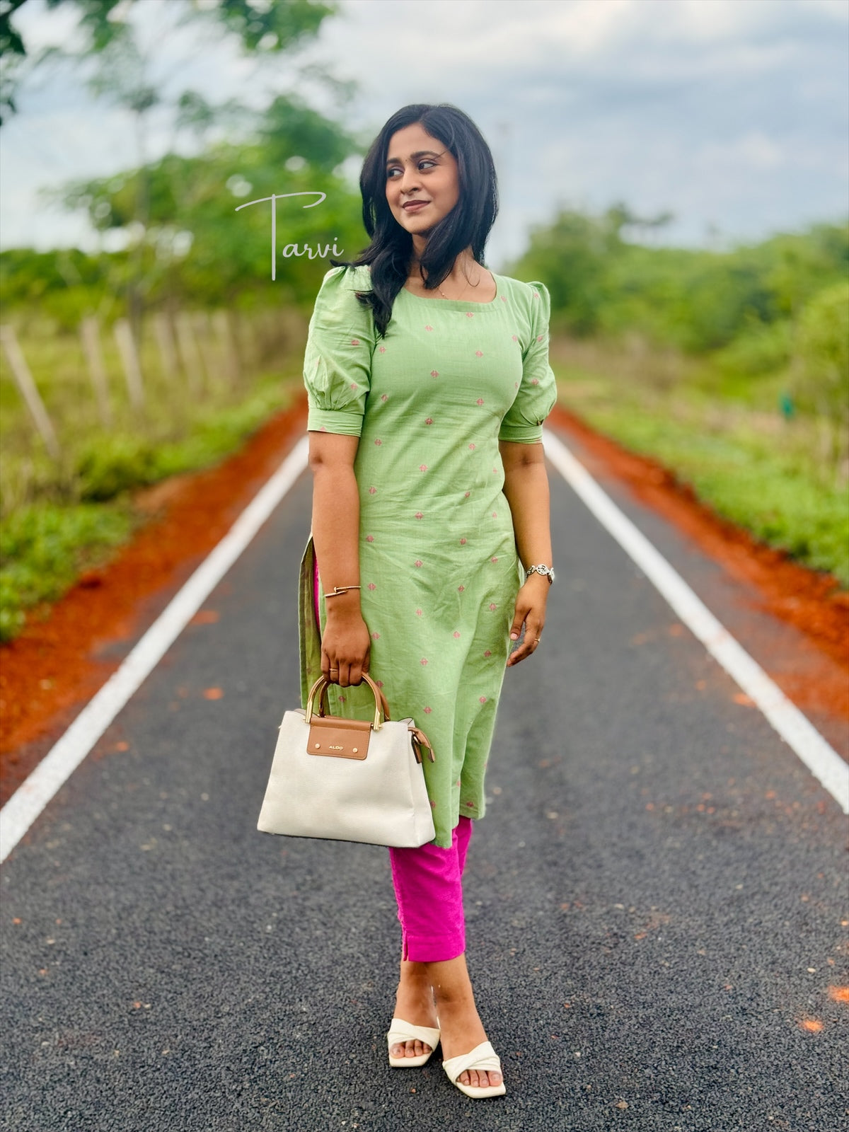 Apple Green Pure Cotton Handloom Cord Set with Pocket & Cotton Lining