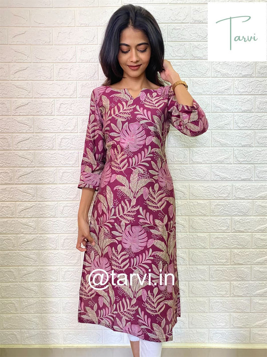 Our stunning Magenta Floral Kurti with Foil Print