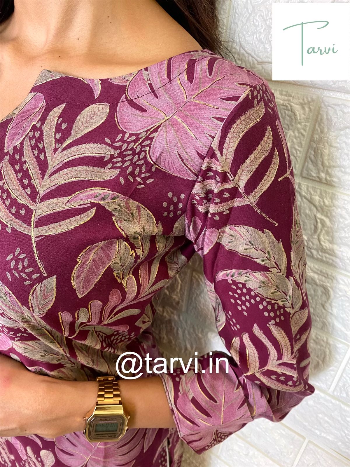 Our stunning Magenta Floral Kurti with Foil Print
