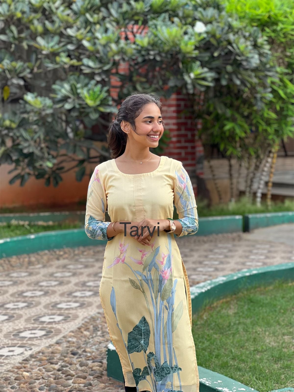 Light Yellow Crepe Silk Kurti with Dupatta