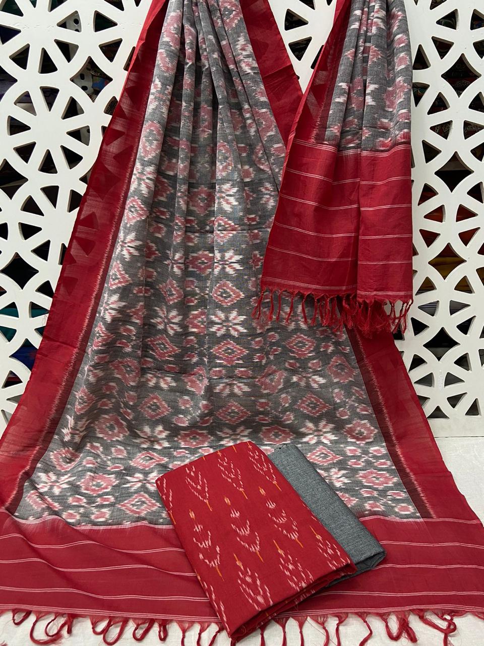 Ikat Weave Mercerised Cotton 3 pc Suit Set.