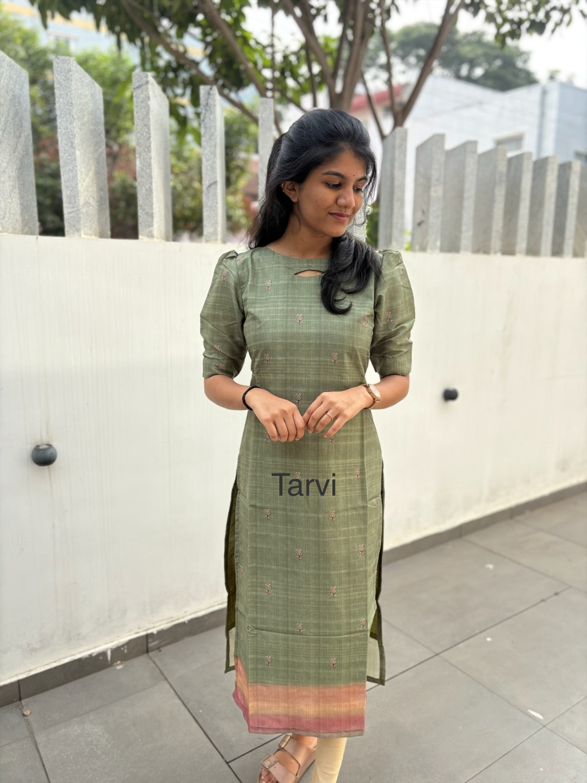 Green Tussar Silk Kurti with Dupatta & Cotton lining